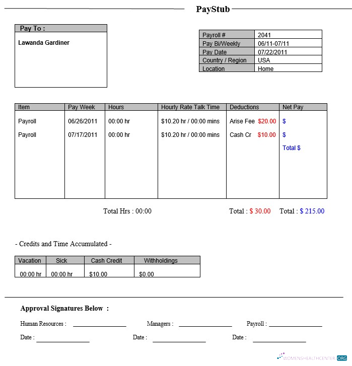 Download WAHPBC PayStub Lawanda Gardiner Photoshop template